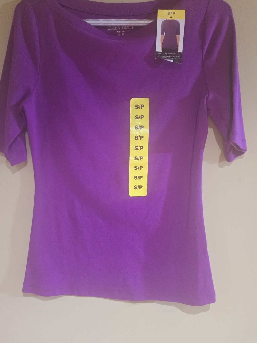 Ellen Tracy Elbow Sleeve T-Shirt Purple Small